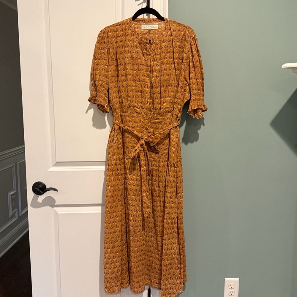 Daughters of India Mustard Floral Midi Dress
